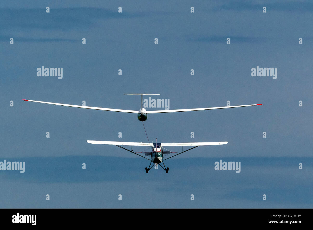 Aerial view, gliding, glider towing, aircraft towing, Aeronca Champion