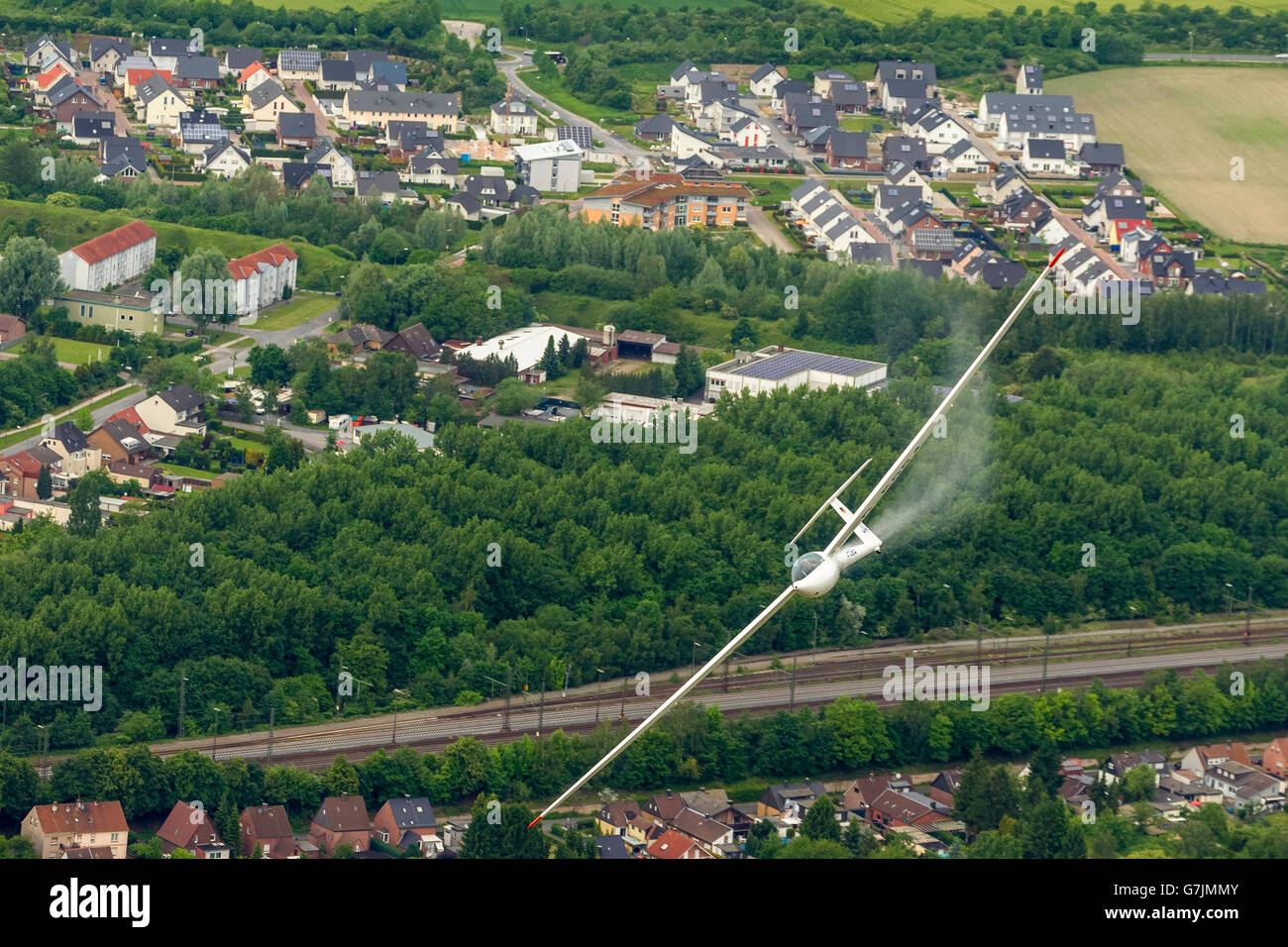 Aerial view, gliding, performance single seater glider DG 300 operates