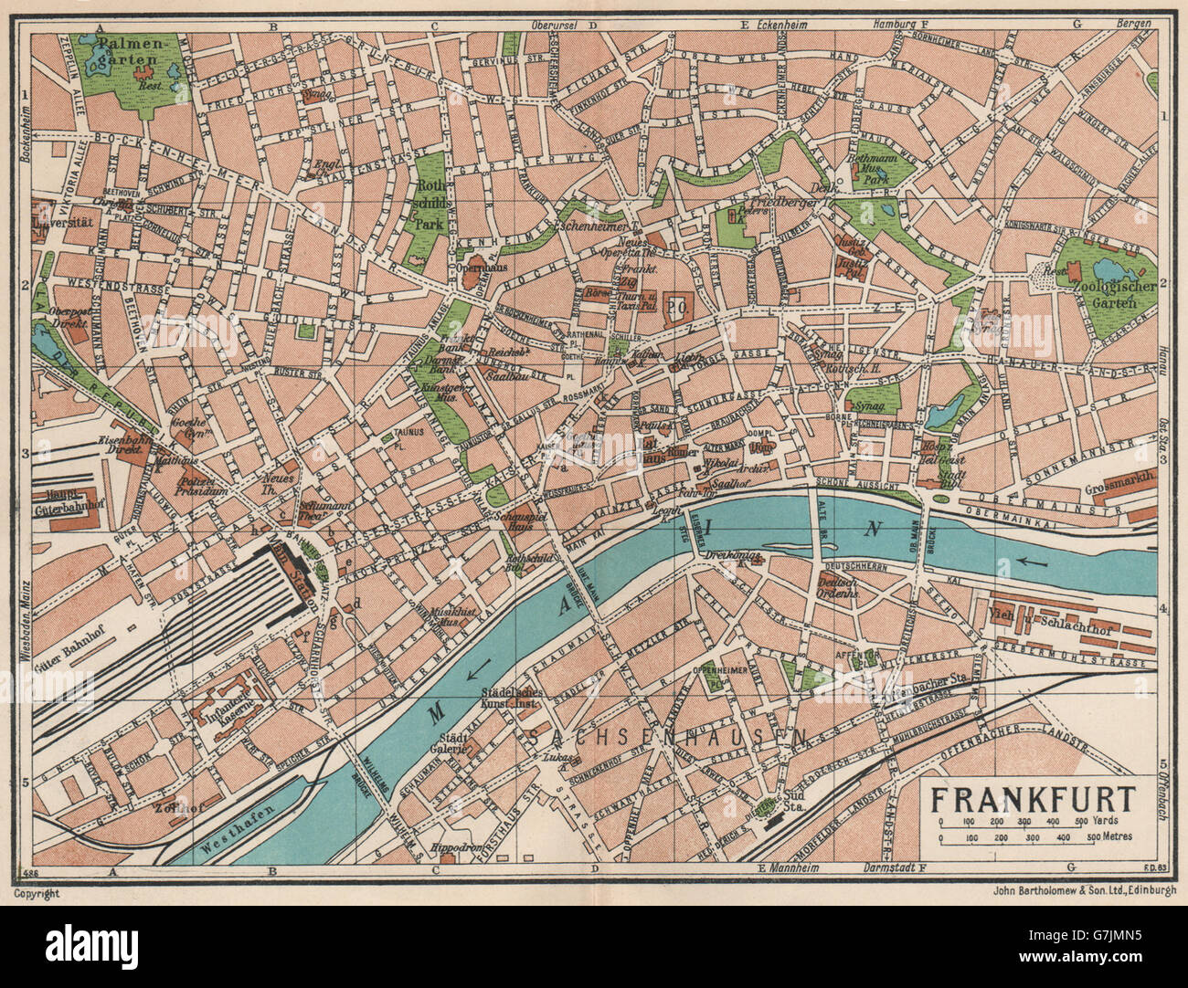 FRANKFURT. Vintage town city map plan. Germany, 1933 Stock Photo