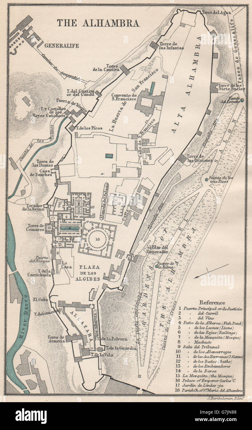 ALHAMBRA. Vintage map plan. Granada. Spain, 1899 Stock Photo Alamy