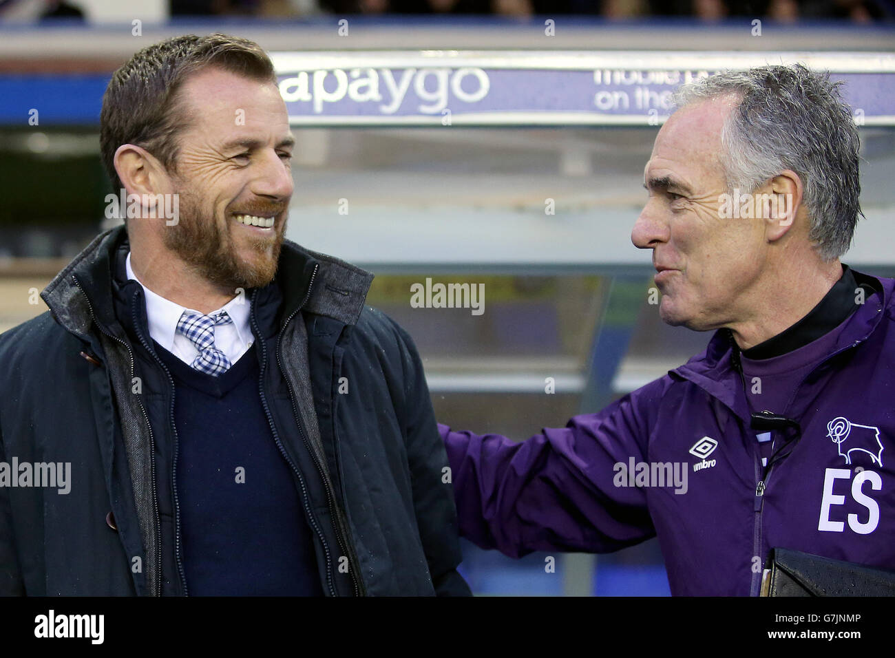 Soccer - Sky Bet Championship - Birmingham City v Derby County - St Andrew's Stadium. Birmingham City manager Gary Rowett and Derby County goalkeeping coach Eric Steele Stock Photo