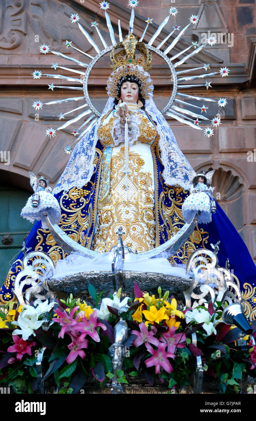 Inmaculada Concepcion (Immaculate Conception) Float, Corpus Christi Celebration, Cusco, Peru Stock Photo