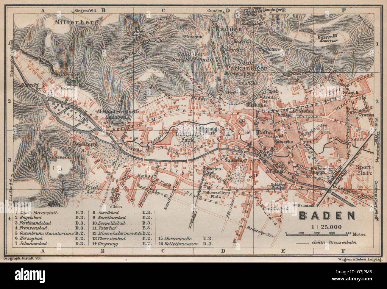 BADEN BEI WIEN /nr Vienna town city plan stadtplan. Austria Österreich, 1929 map Stock Photo