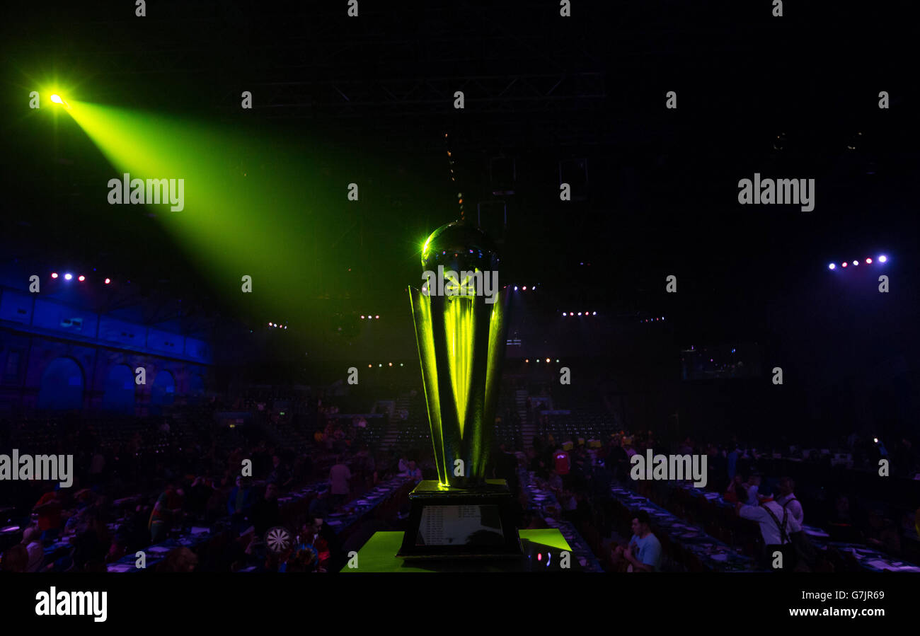The Sid Waddell trophy on the stage before the William Hill World Darts
