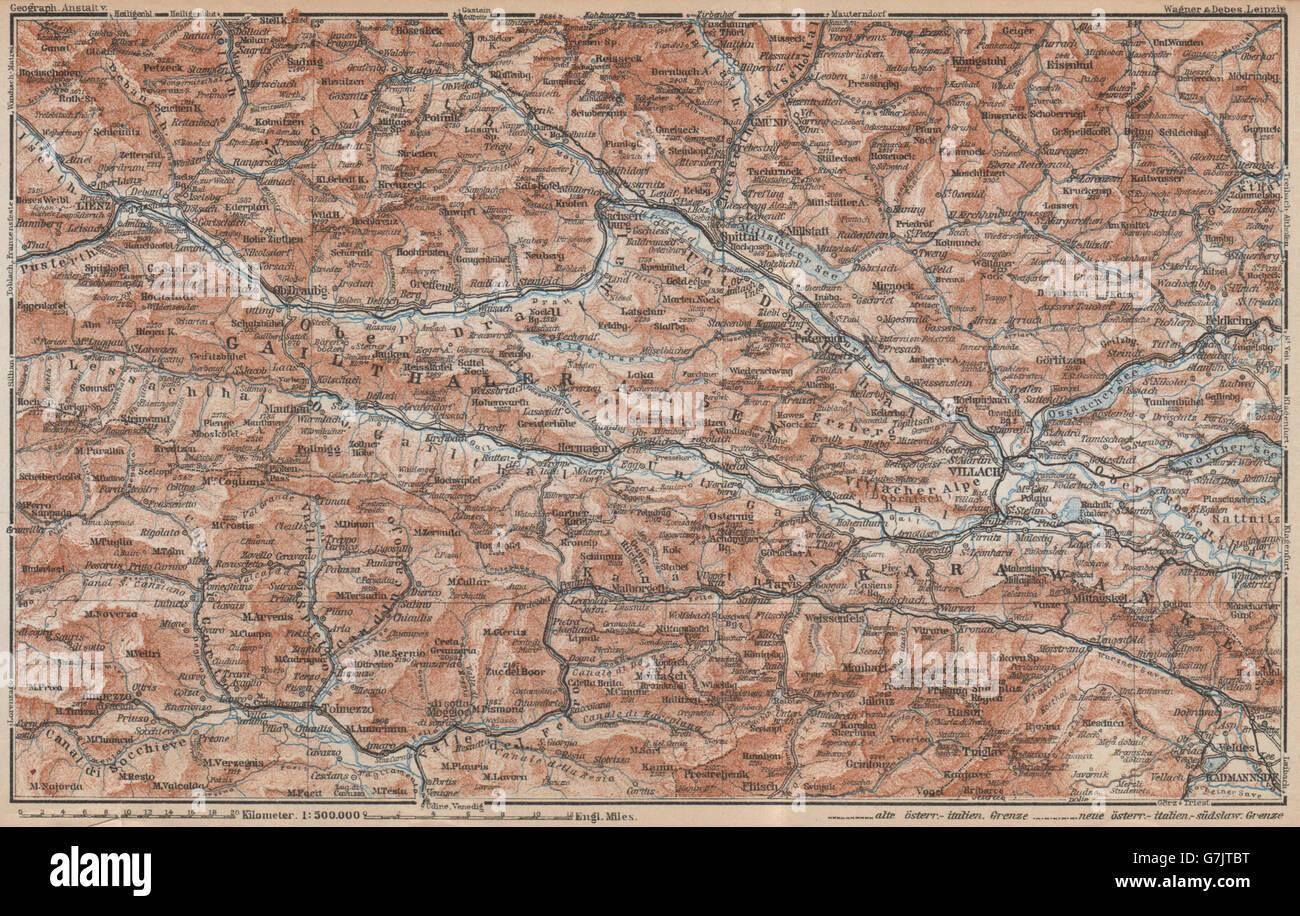 CARINTHIAN ALPS Lienz Villach Triglav Lake Bled Austria Italy Slovenia, 1929 map Stock Photo