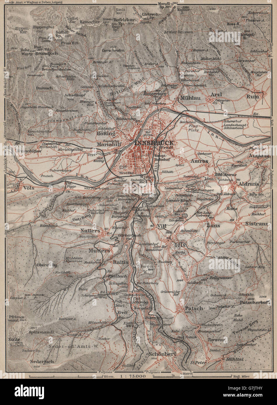 INNSBRUCK ENVIRONS Umgebung. Thaur Gotzens Igls. Austria Österreich, 1929 map Stock Photo