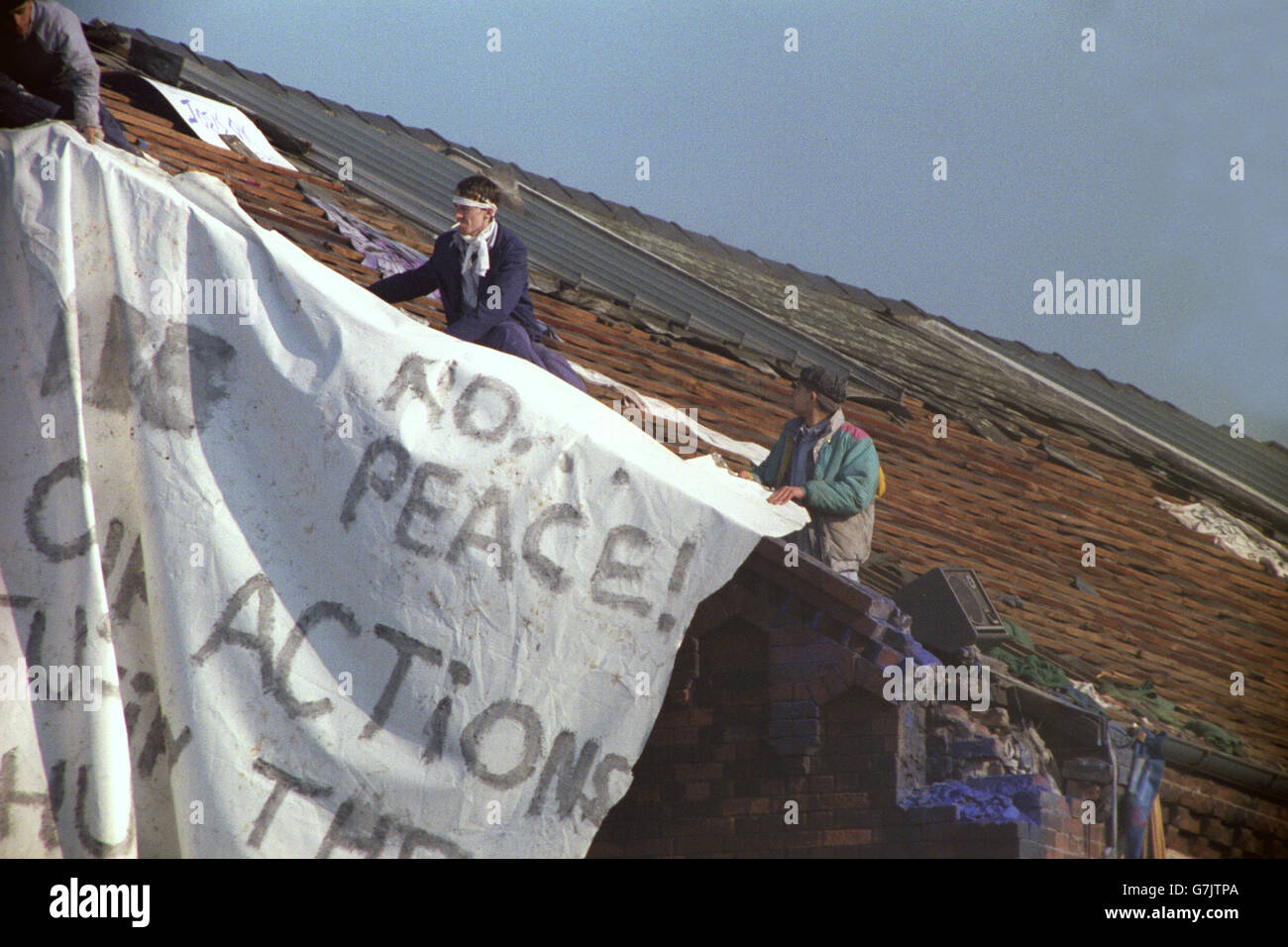 Prisoners continue their protest on the roof at Strangeways prison in Manchester. Stock Photo