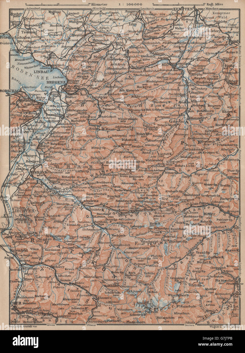 VORARLBERG & BREGENZER WALD. Bludenz St Anton Zürs Lech See Ischgl, 1929 map Stock Photo