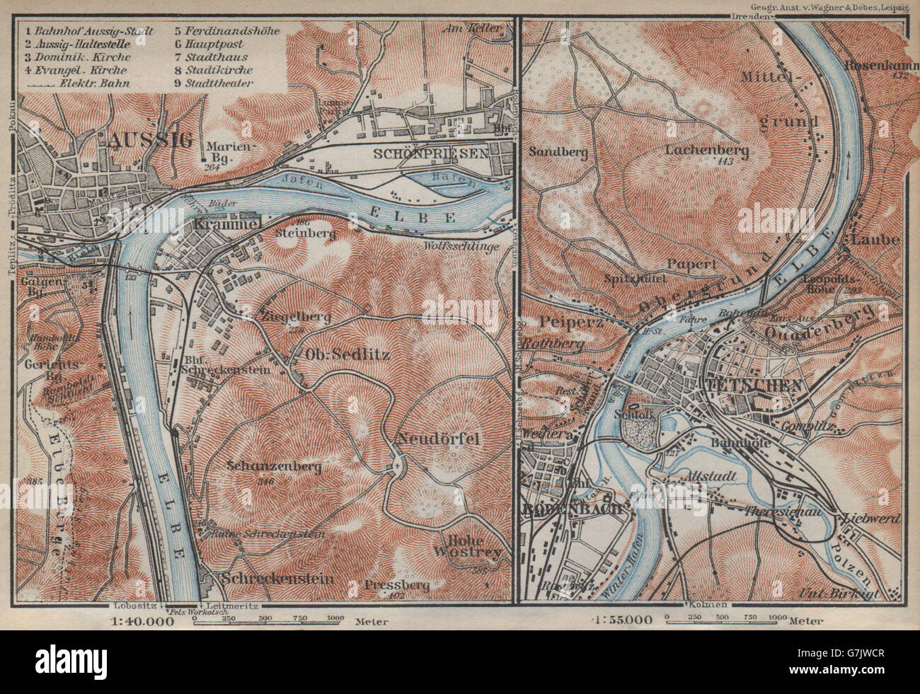 Tetschen/DECIN D??ín town city plan 1904 old map CZECH/BOHEMIAN SWITZERLAND 