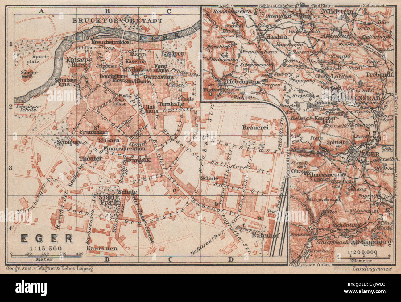 EGER vintage town city plan. Erlau Jagier Jager. Hungary terkep, 1929 old map Stock Photo