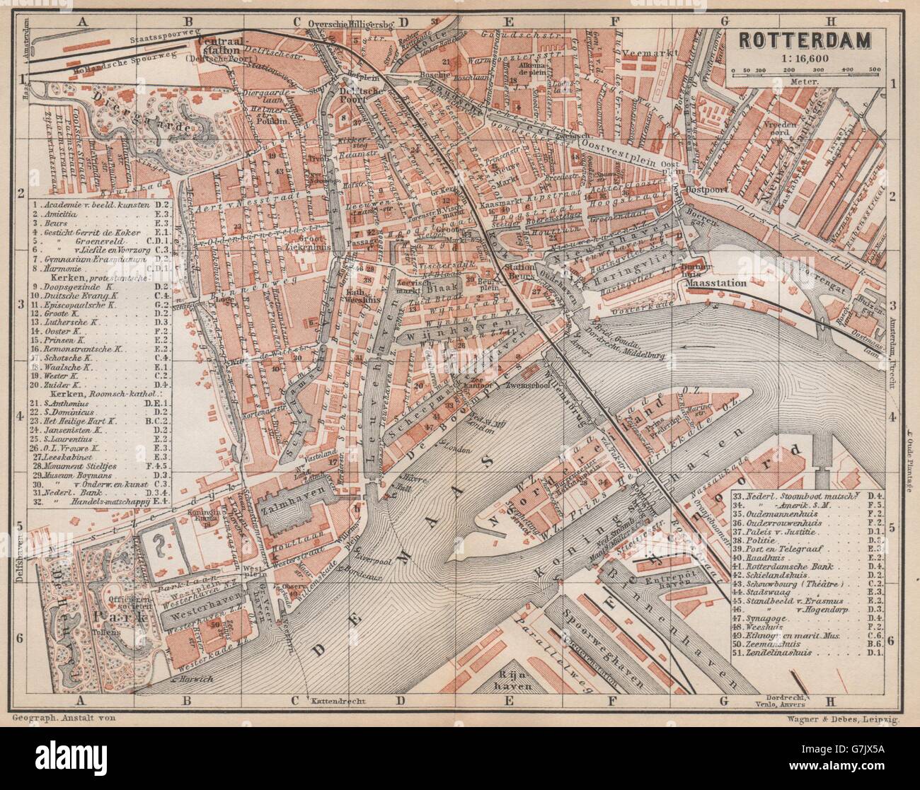 ROTTERDAM antique town city stadsplan. Netherlands kaart. BAEDEKER ...