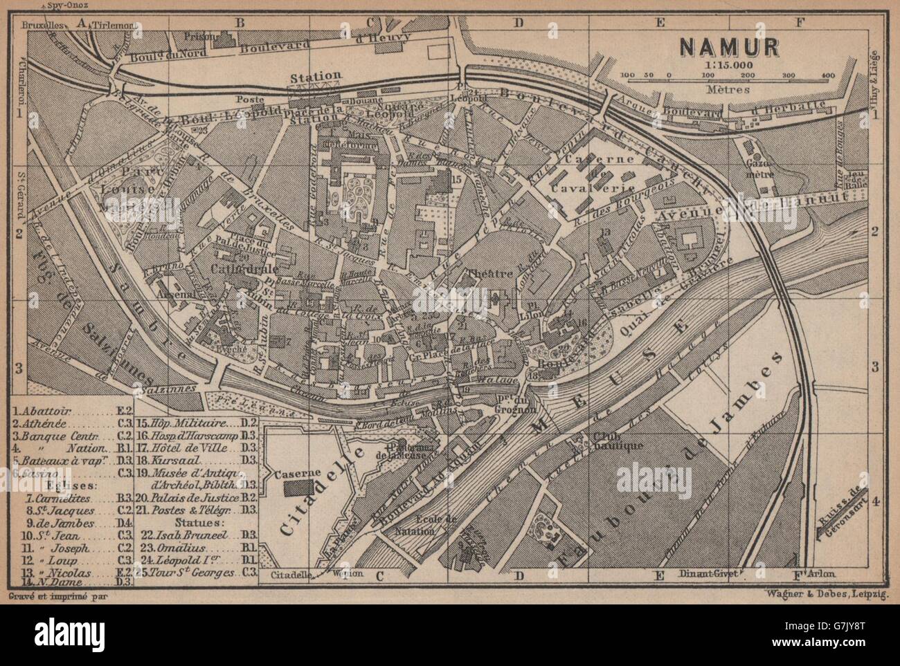 NAMUR NAMEN NAMEUR antique town city plan. Belgium carte. BAEDEKER, 1901 map Stock Photo