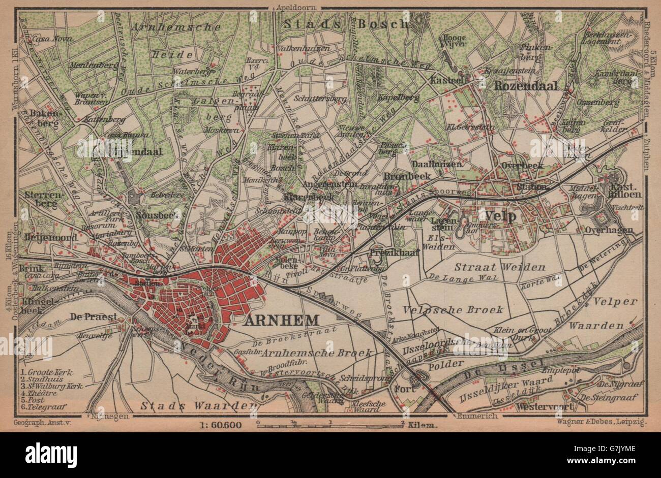 ARNHEM ENVIRONS. Velp. Netherlands kaart. BAEDEKER, 1901 antique map Stock Photo