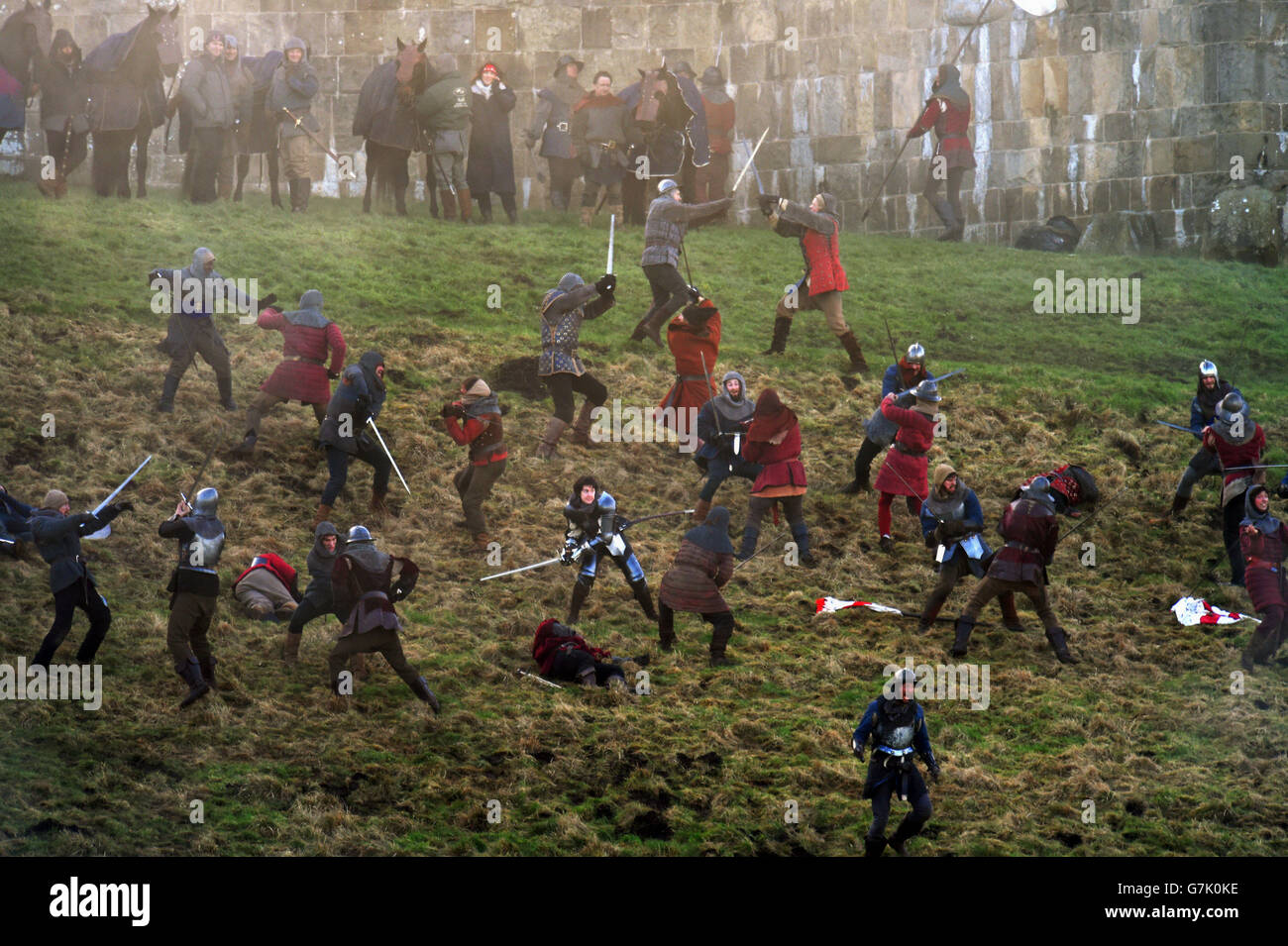Filming for The Hollow Crown: The Wars of the Roses, a second of three adaptations of Shakespeare's History Plays, takes place at Alnwick Castle in Northumberland. Stock Photo