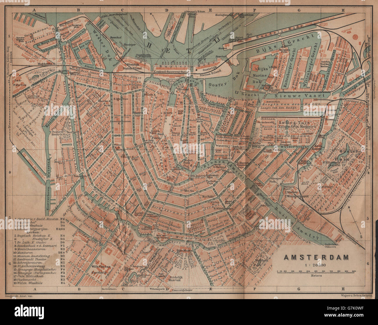 AMSTERDAM BINNENSTAD inner town centre//city stadsplan Netherlands 1910 map