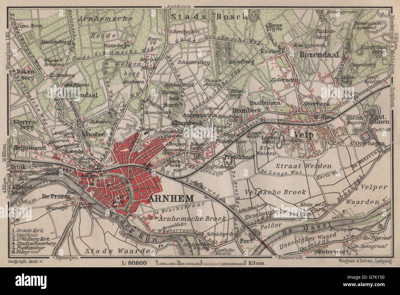 ARNHEM ENVIRONS. Velp. Netherlands kaart. BAEDEKER, 1905 antique map Stock Photo