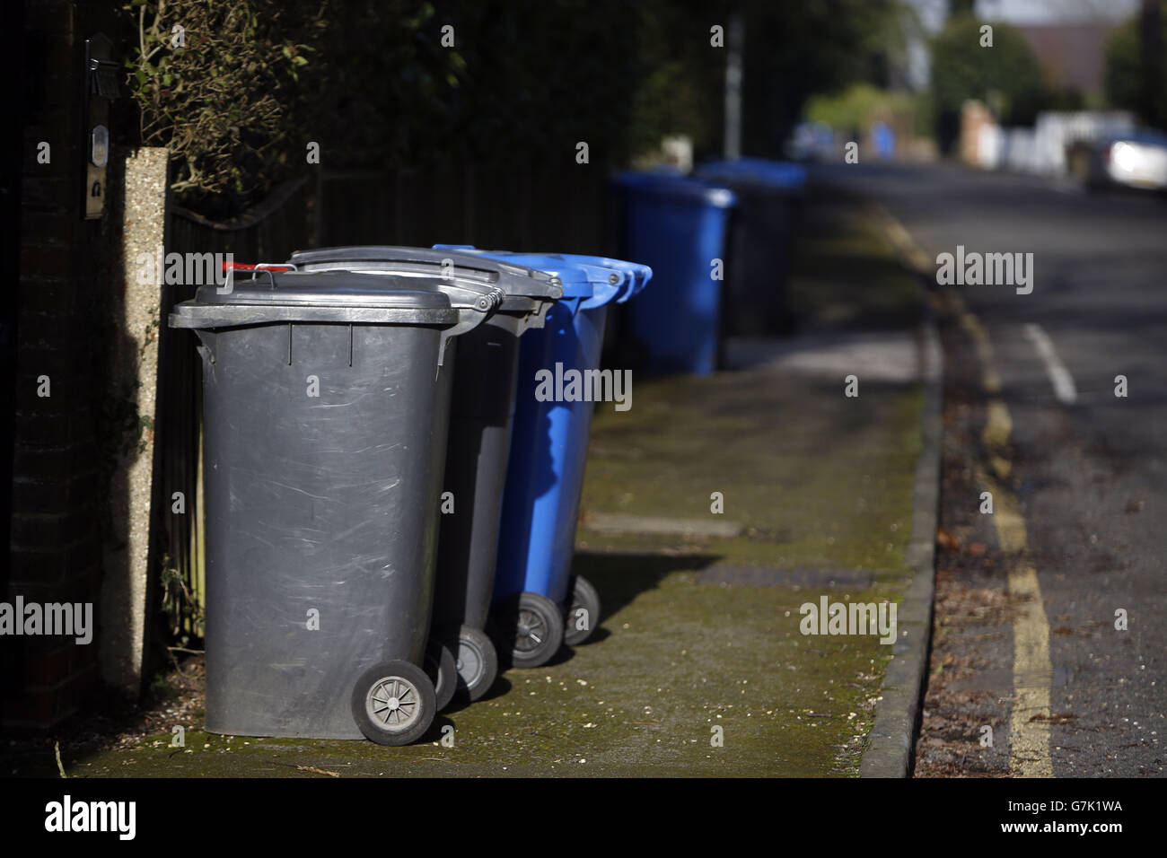 Wheelie bins general waste bin day dustbin collection dustmen flexipics hires stock photography