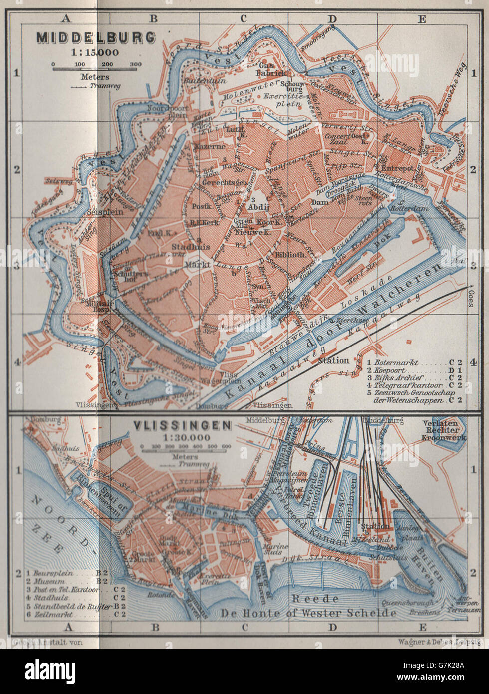 MIDDELBURG & VLISSINGEN town city stadsplans. Flushing. Netherlands, 1910 map Stock Photo Alamy