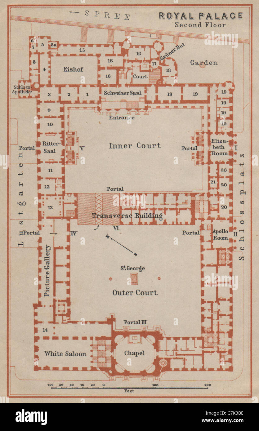 BERLINER STADTSCHLOSS. Berlin Royal/City Palace. Second floor plan, 1910  map Stock Photo - Alamy