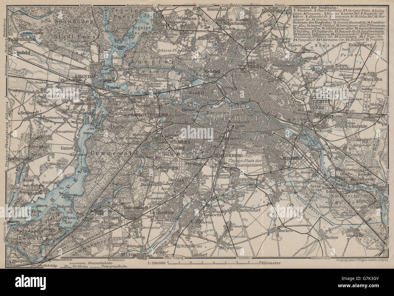 BERLIN & environs umgebung. Spandau Rixdorf Lichtenberg Zehlendorf, 1910 map Stock Photo