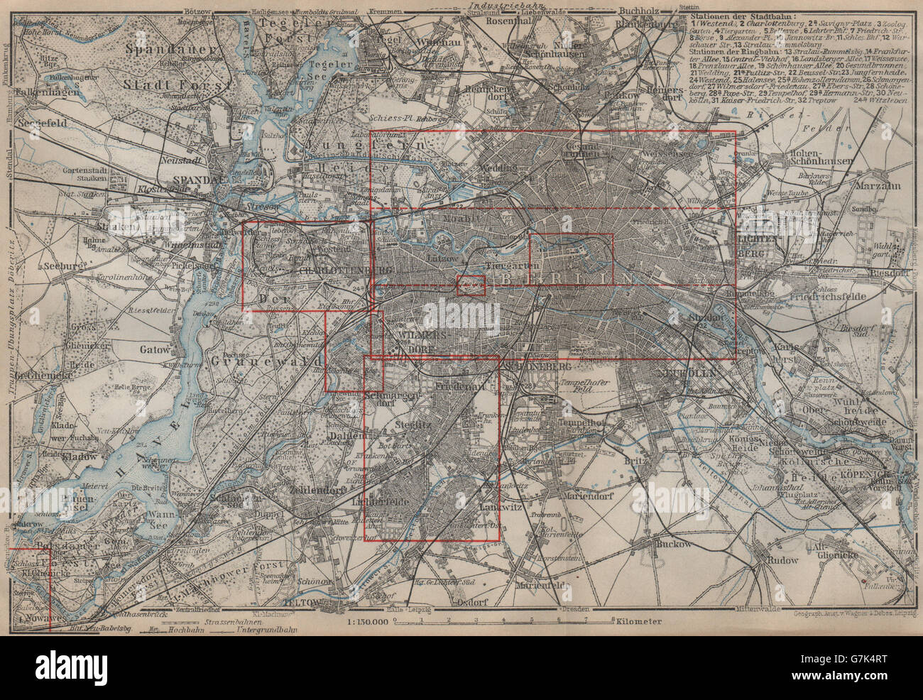 BERLIN & environs umgebung. Spandau Rixdorf Lichtenberg Zehlendorf, 1923 map Stock Photo