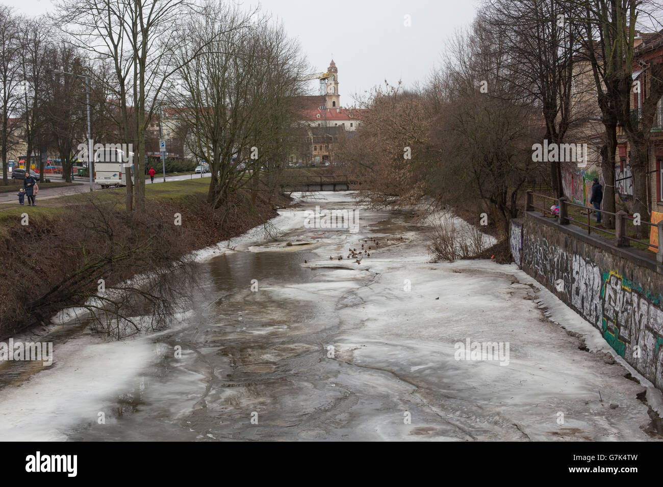 Lithuania, Vilnius, River in winter Stock Photo