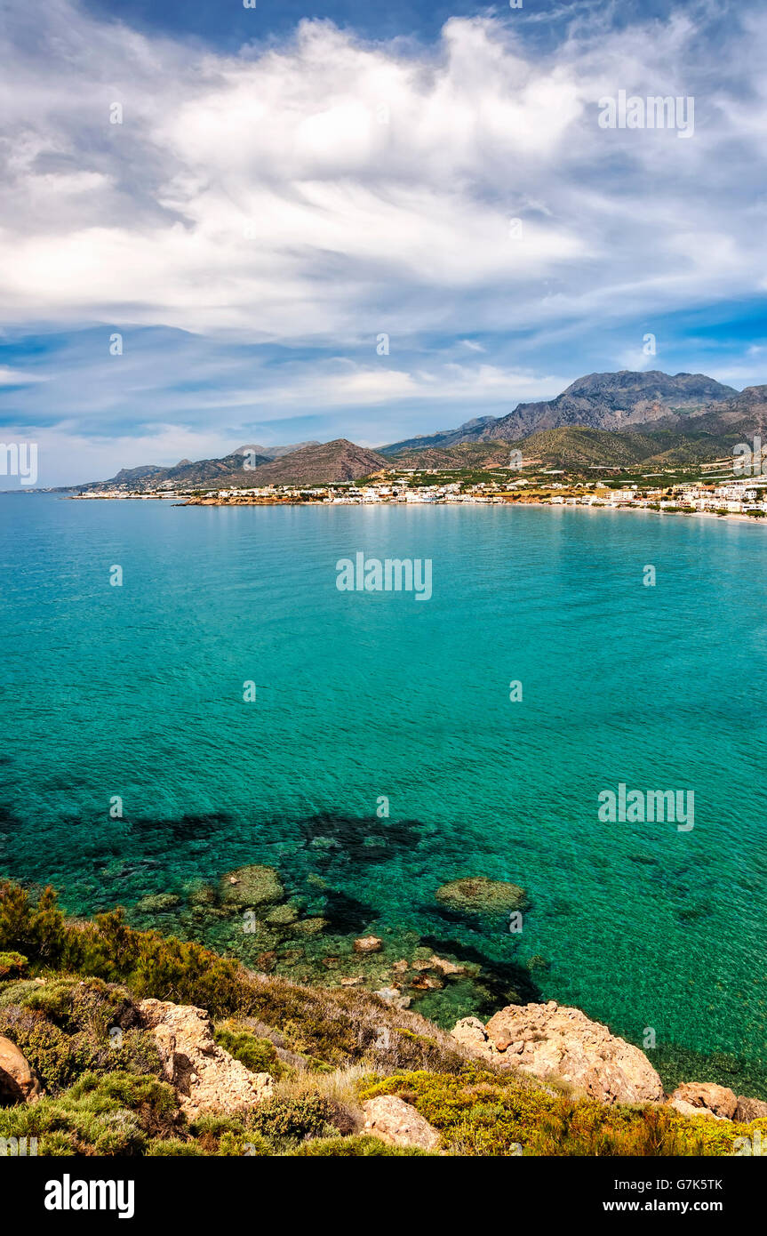 A view of the coastline at Makrygialos on the Greek island of Crete. Stock Photo
