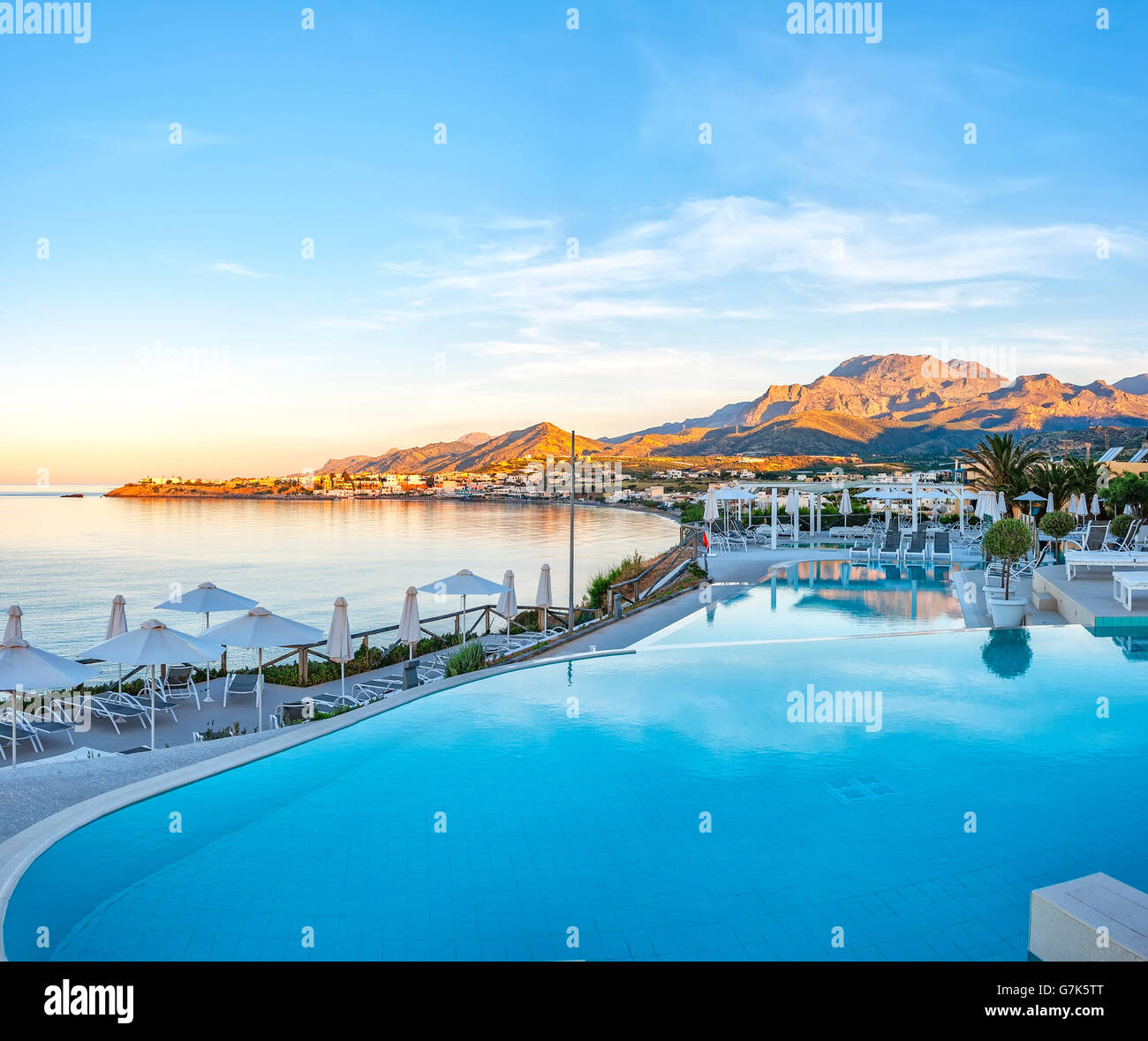 A glorious sunrise at Makrygialos on the Greek island of Crete. Stock Photo