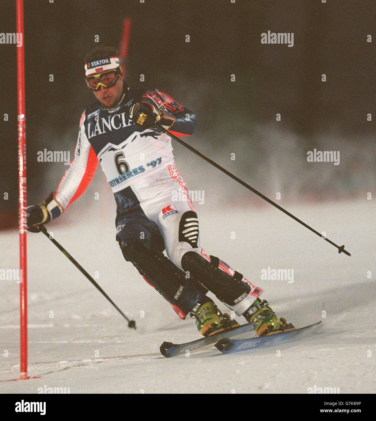 Skiing - Alpine World Ski Championships - Sestrieres '97 - Mens - Combined - Slalom Stock Photo