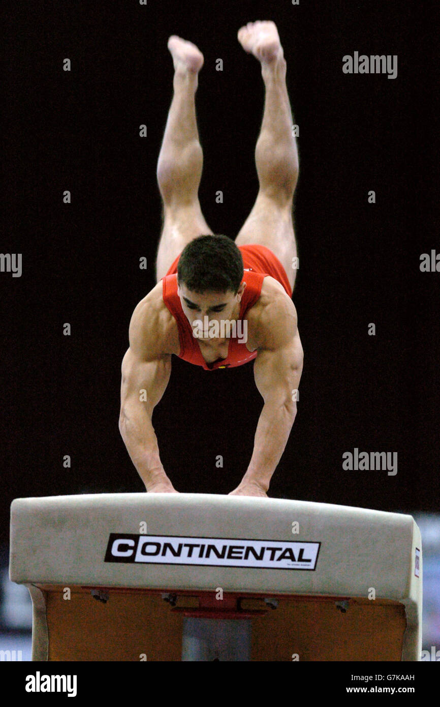 Gymnastics - World Cup Final. Romania's Marian Dragulescu in action on the vault Stock Photo