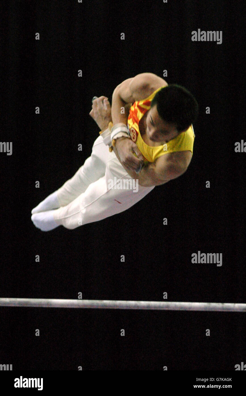 Gymnastics, World Cup Final. China's Li Xiaopeng in action on the parallel bars Stock Photo
