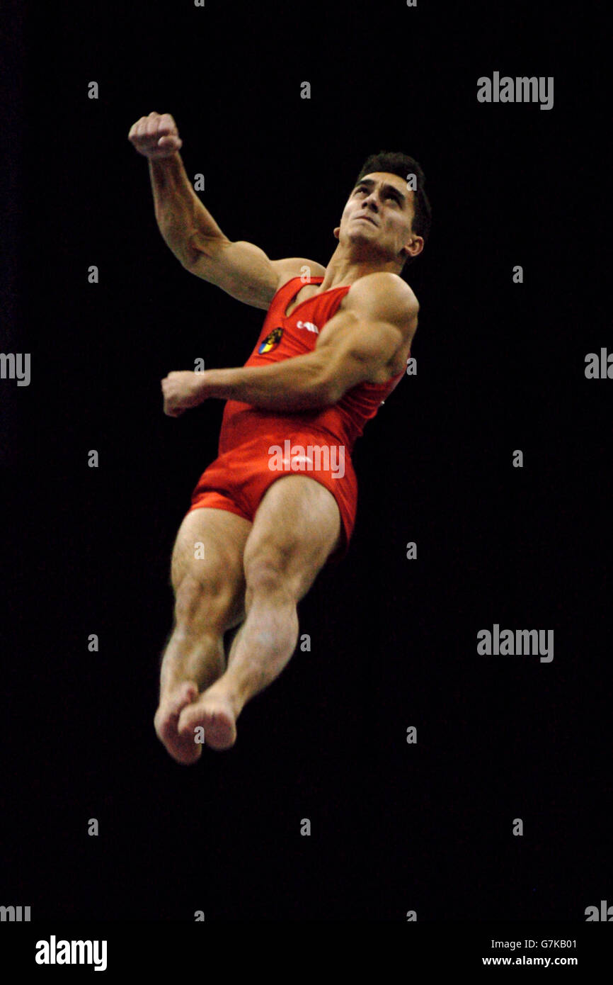 Gymnastics - World Cup Final. Romania's Marian Dragulescu in action on the vault Stock Photo