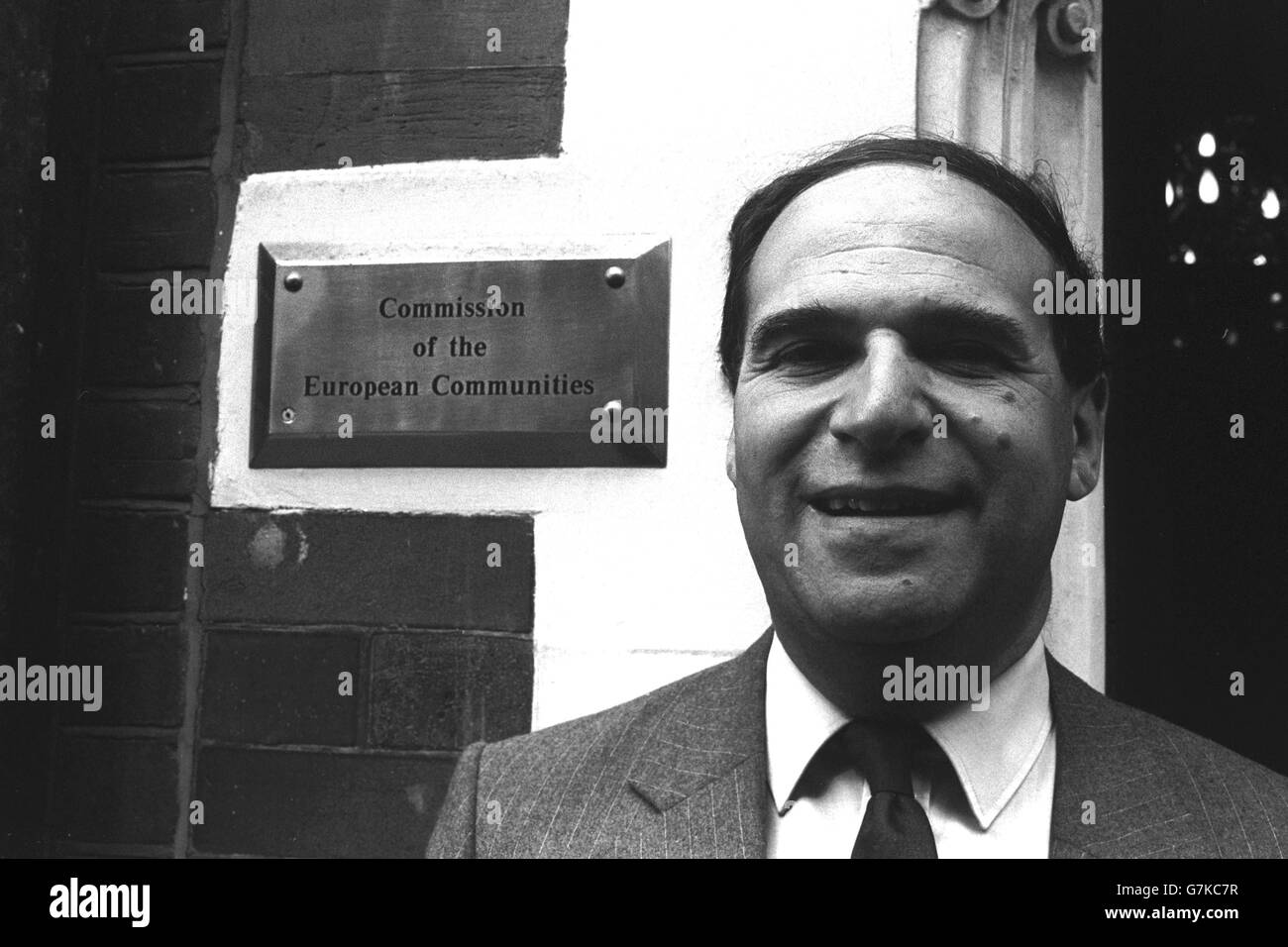 Leon Brittan, who is to become one of Britain's European Commissioners, paying a courtesy visit to the Commission's London office to meet the staff. Stock Photo
