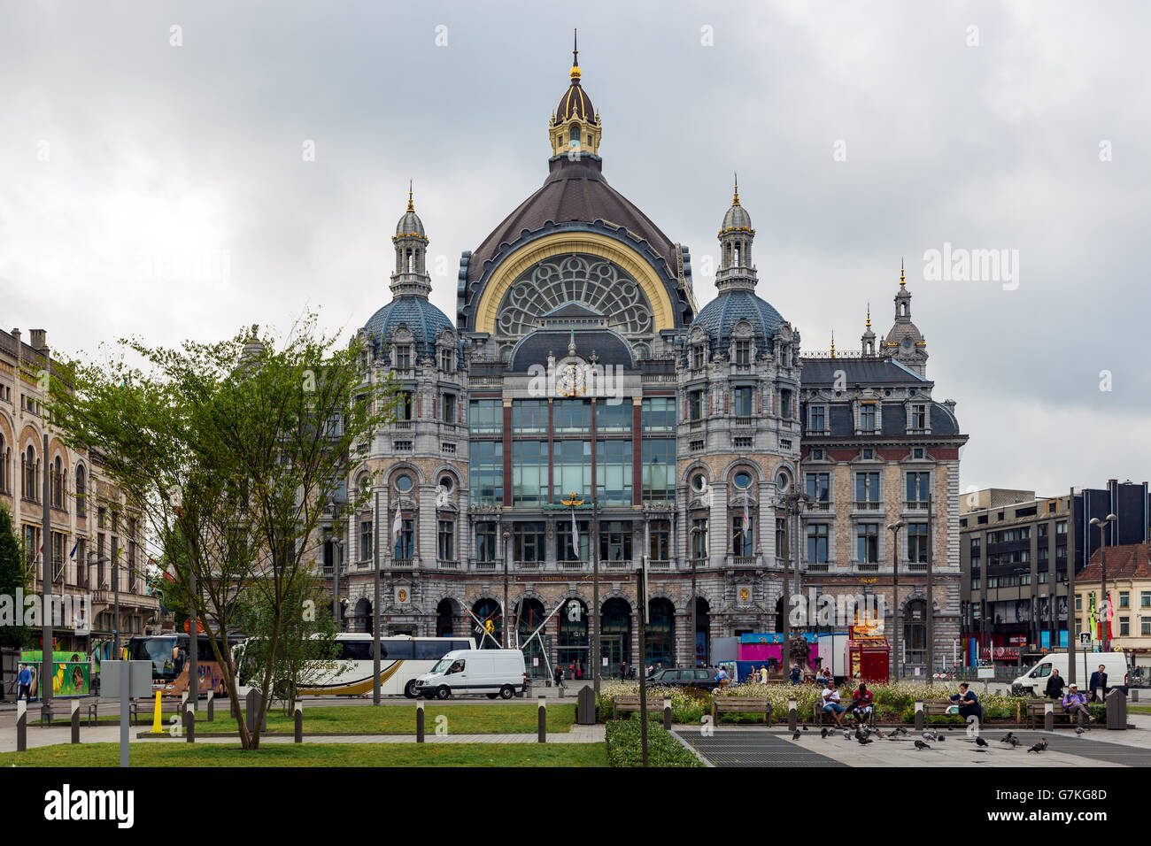 Front view of art deco central station  in Antwerp, Belgium Stock Photo