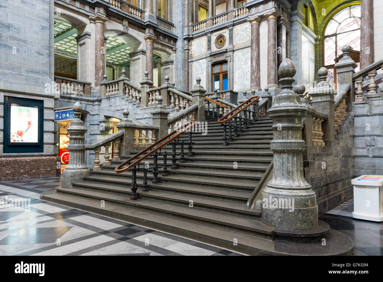 Famous Art Deco interior of central hall Antwerp main station in