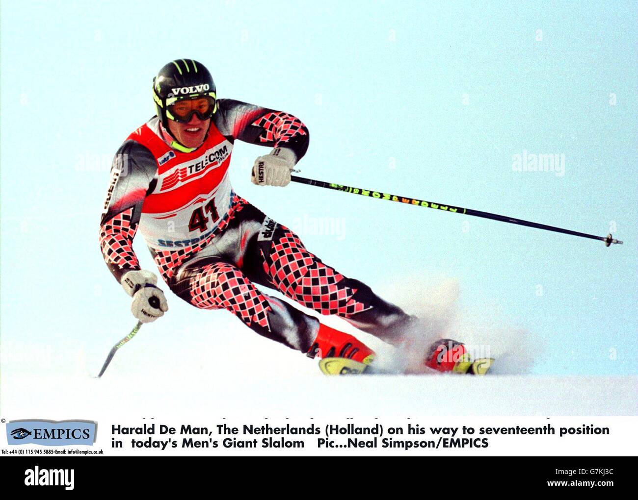 Harald De Man, The Netherlands (Holland) on his way to seventeenth position in today's Men's Giant Slalom Stock Photo