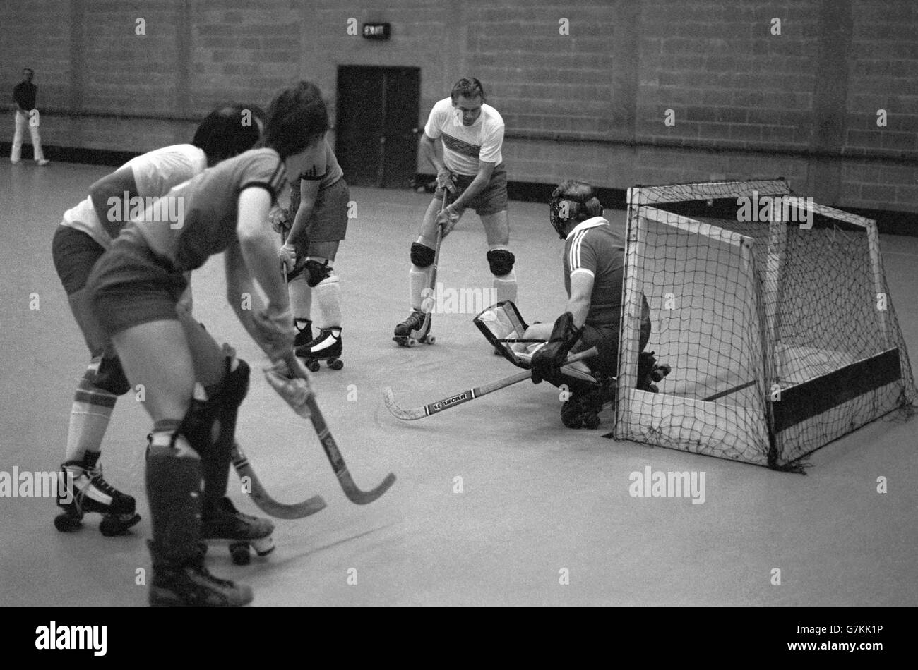 Action from the new sport of Roller Hockey, ice Hockey but without the