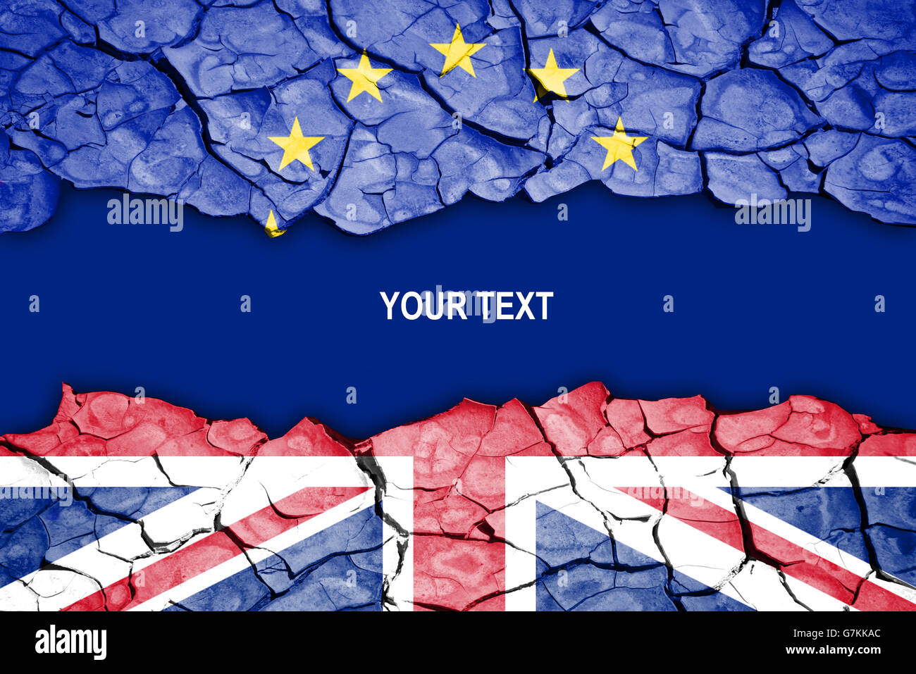 Brexit, crack between flags of the UK and the EU, space for text Stock Photo
