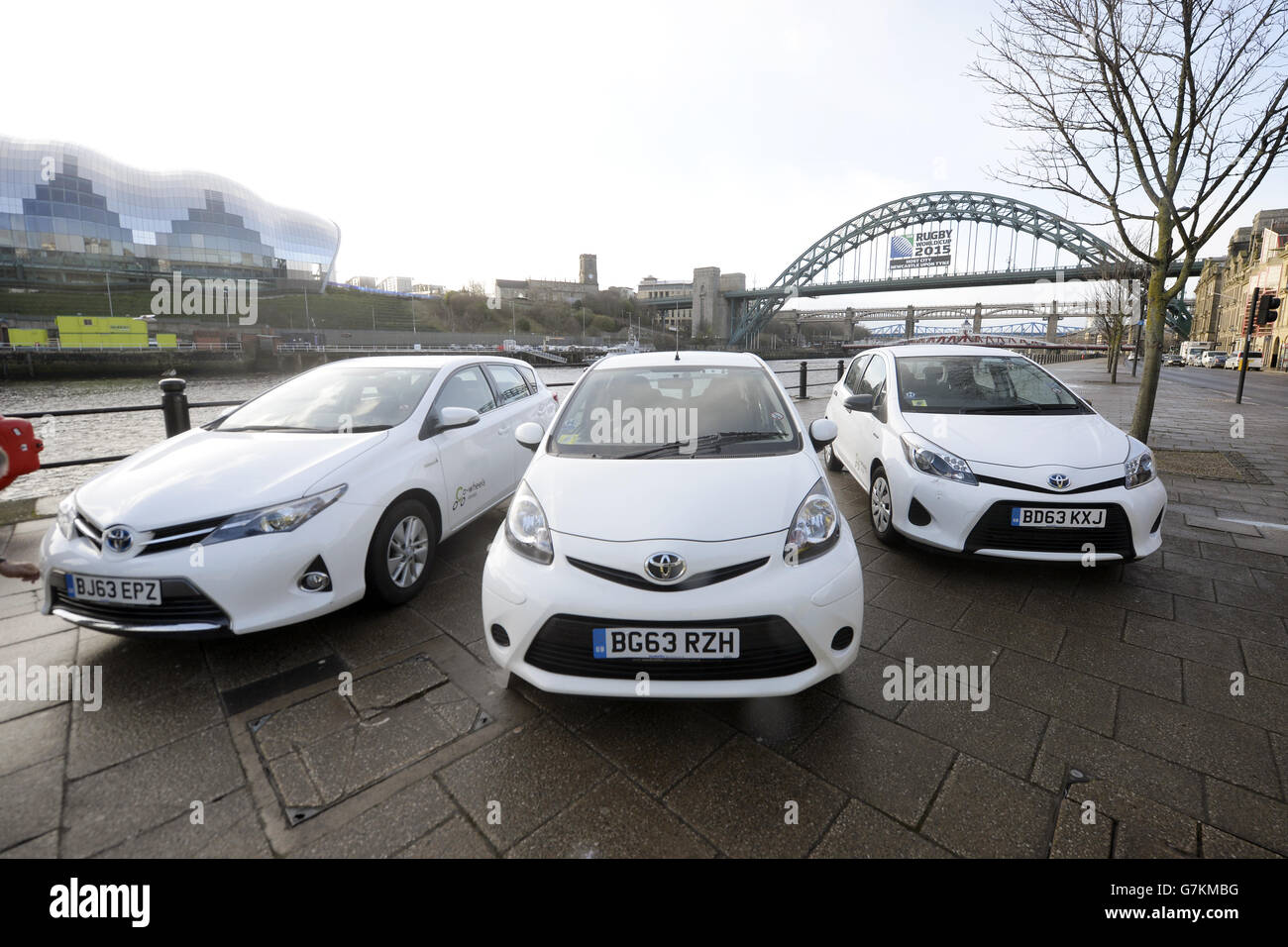 Toyota Fleet Handover to Co-Wheels Car Club - Newcastle. A fleet of Toyota cars at the Quayside, Newcastle Stock Photo