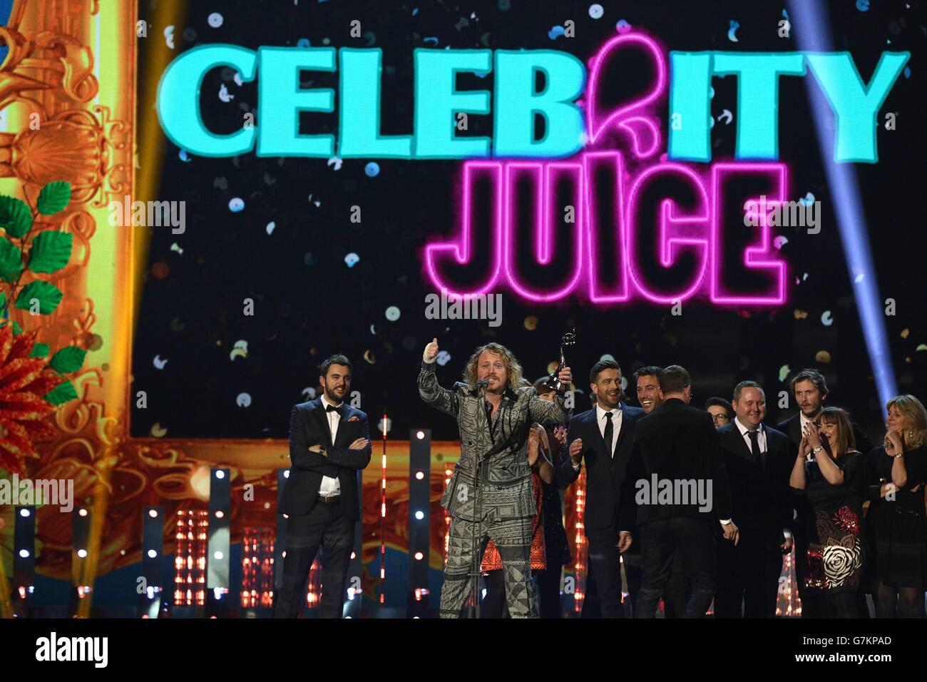 Leigh Francis accepts the Multi Channel Award for Celebrity Juice during the 2015 National Television Awards at the O2 Arena, London. Stock Photo