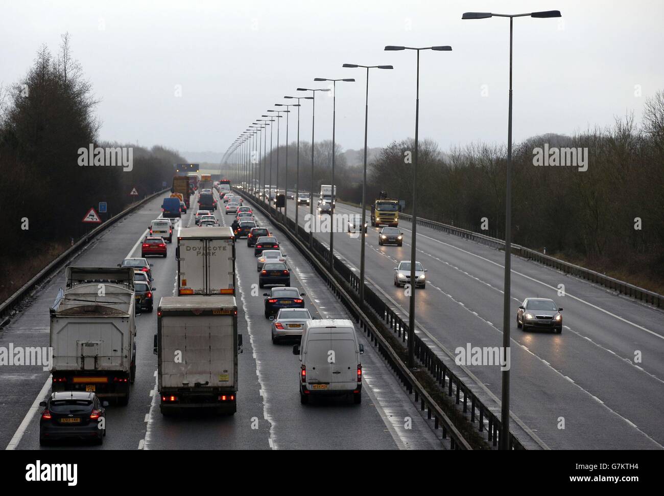 Traffic queues along the eastbound carriageway of the M40 between