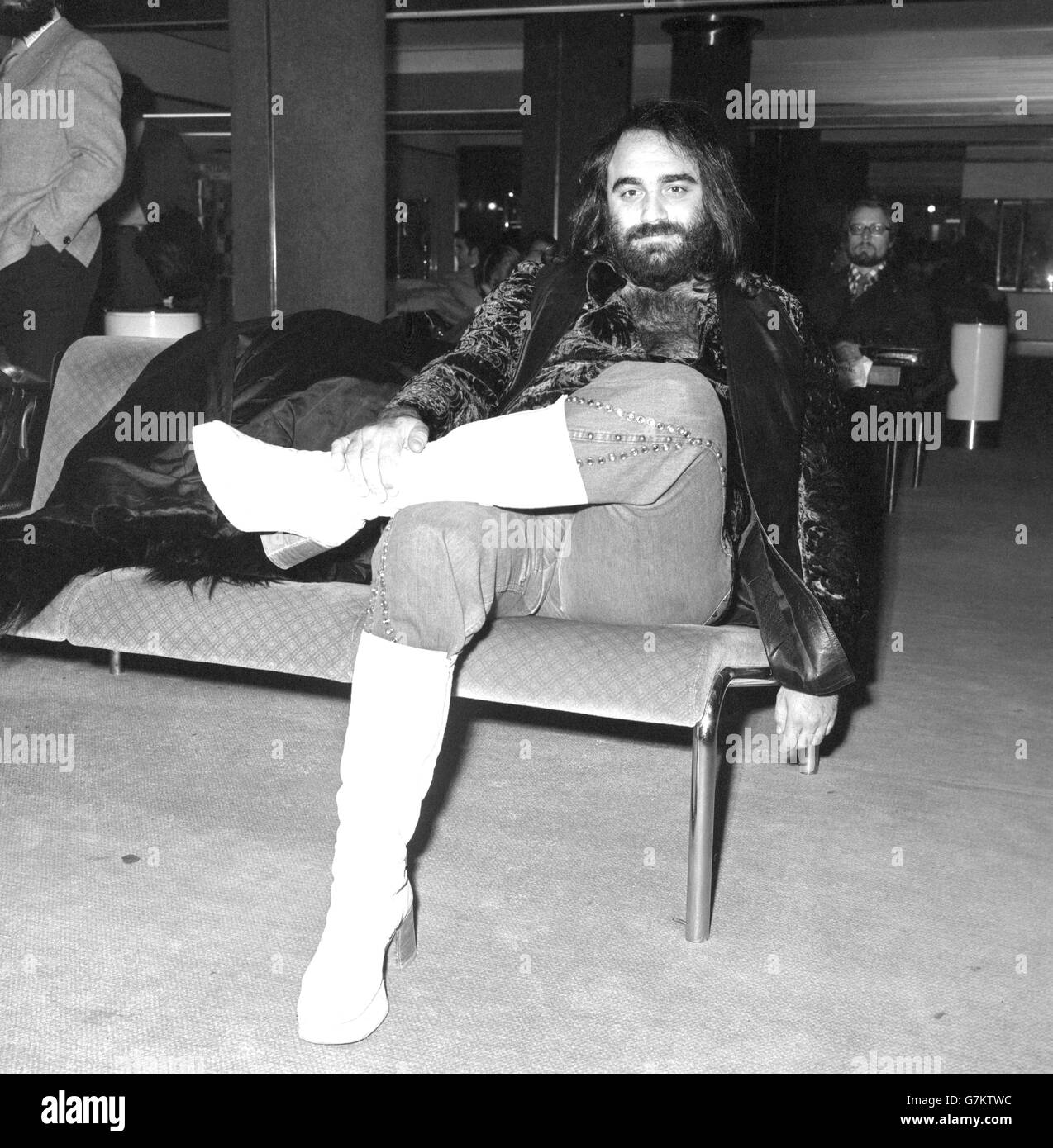 Greek singer Demis Roussos at London's Heathrow Airport, where he was  leaving for a tour of Scandinavia Stock Photo - Alamy