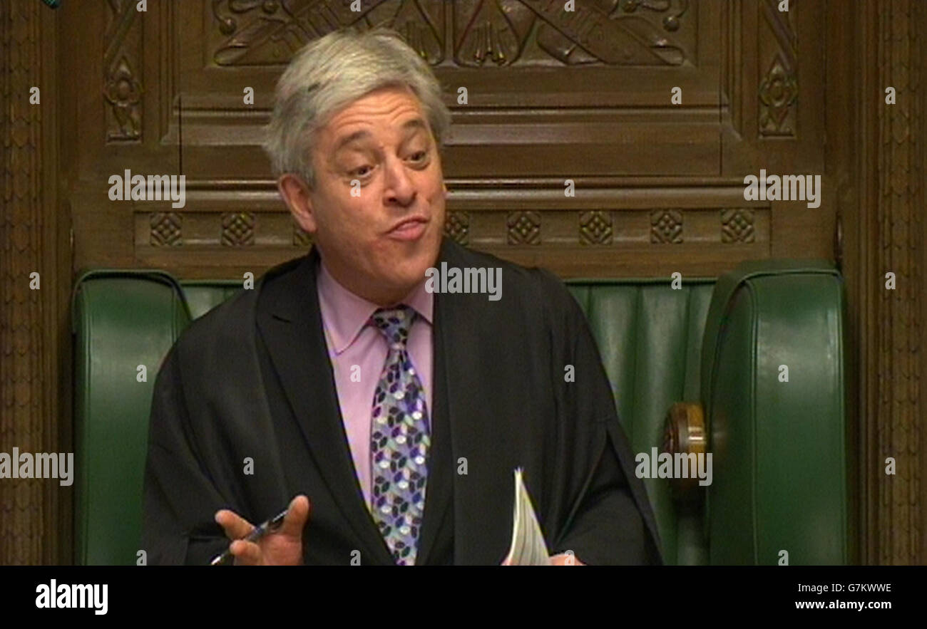 Commons Speaker John Bercow during Prime Minister's Questions in the House of Commons, London. Stock Photo