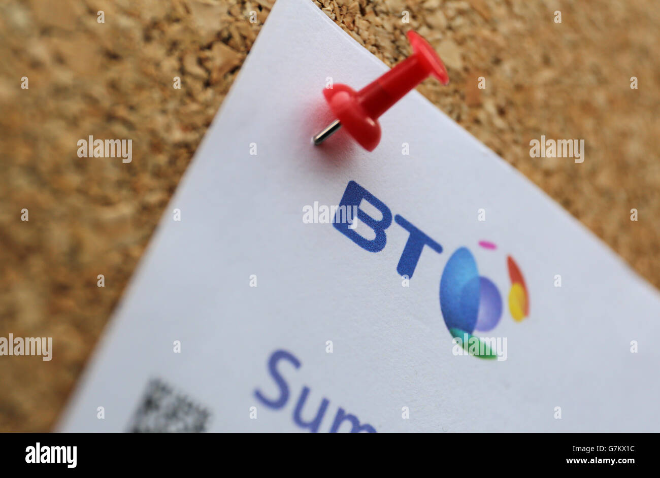 BT stock. Stock picture of a BT phone bill pinned to a notice board ...