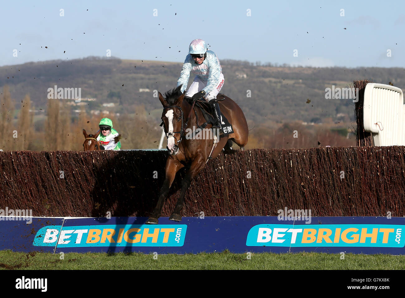 Stellar Notion ridden by Paddy Brennan during the Timeform Novices' Handicap Chase Stock Photo