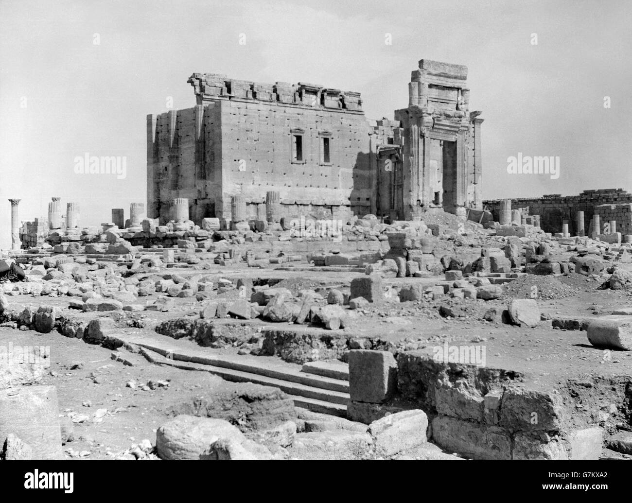 Palmyra, Syria. Main entrance to the Temple of Baal (Temple of Bel), c.1920-1933. Stock Photo