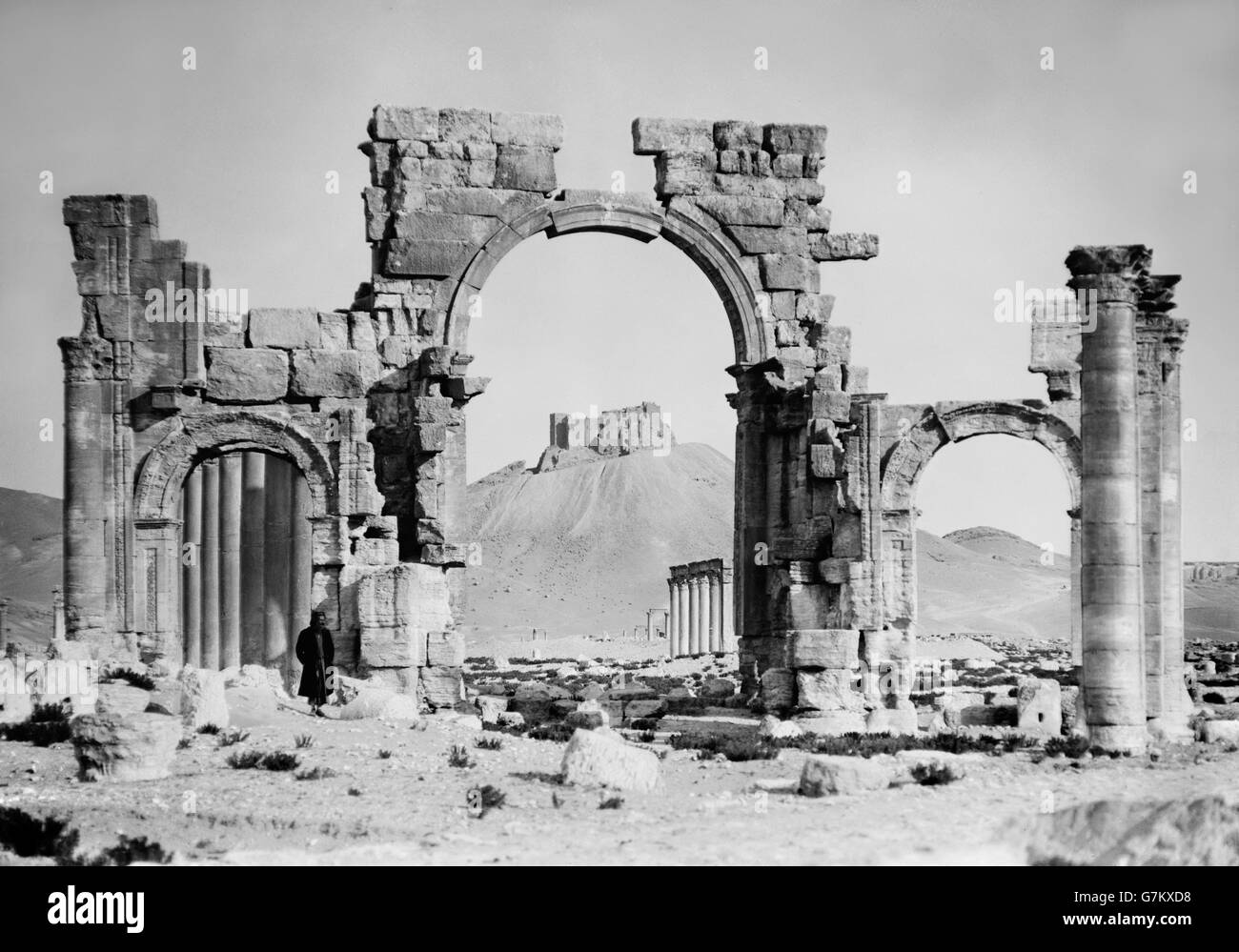 Palmyra, Syria. The Roman 'Arch of Triumph' (Monumental Arch) built by Emperor Septimius Severus at the beginning of the 3rdC AD.  Photo c.1900-1920. Stock Photo