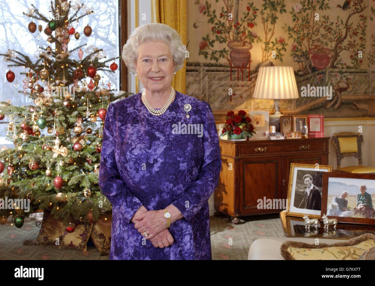 Queen Elizabeth II records her Christmas Day message in the Yellow
