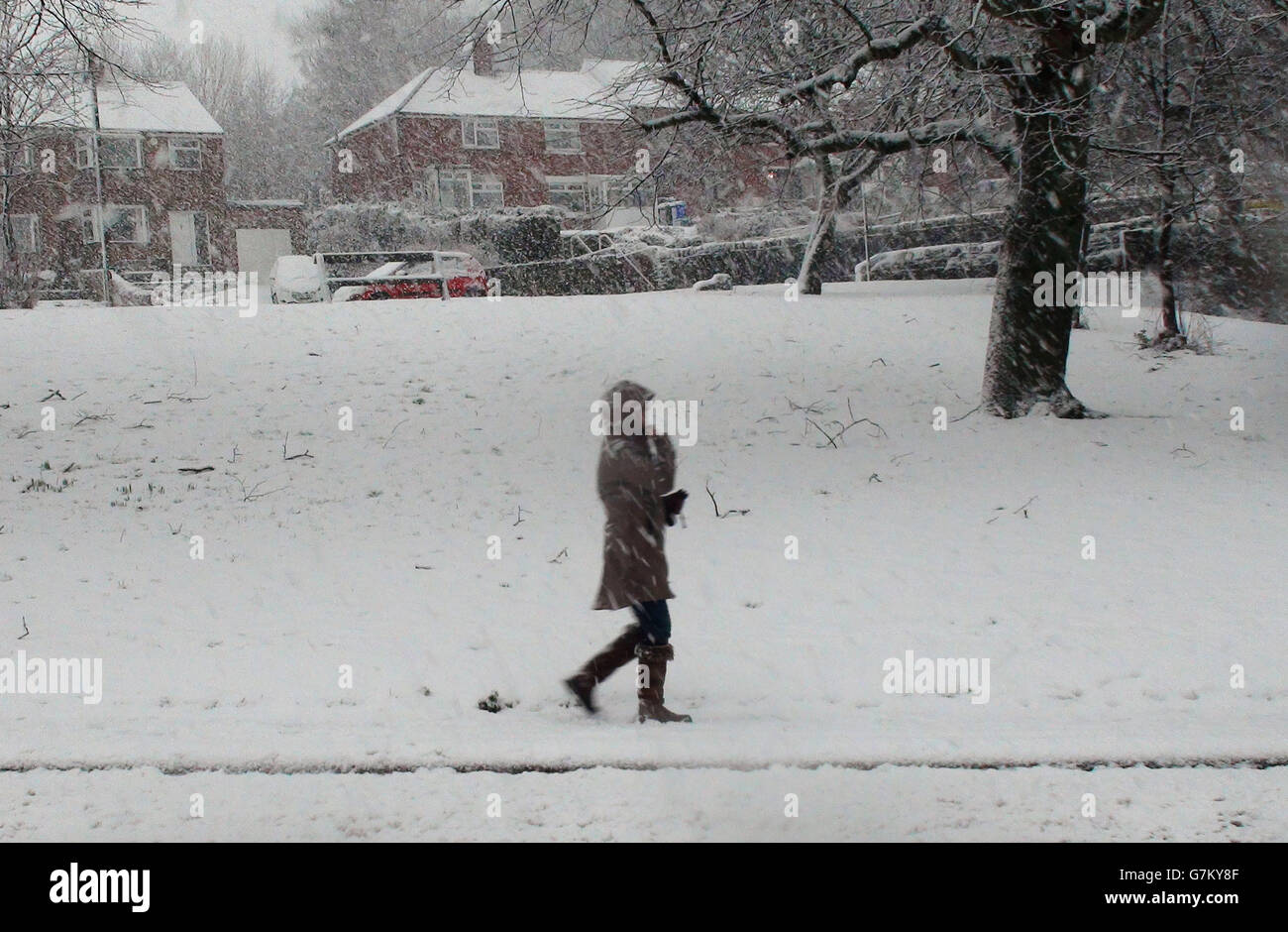 Heavy snow in the Loxley area of Sheffield, as Britain was due to be