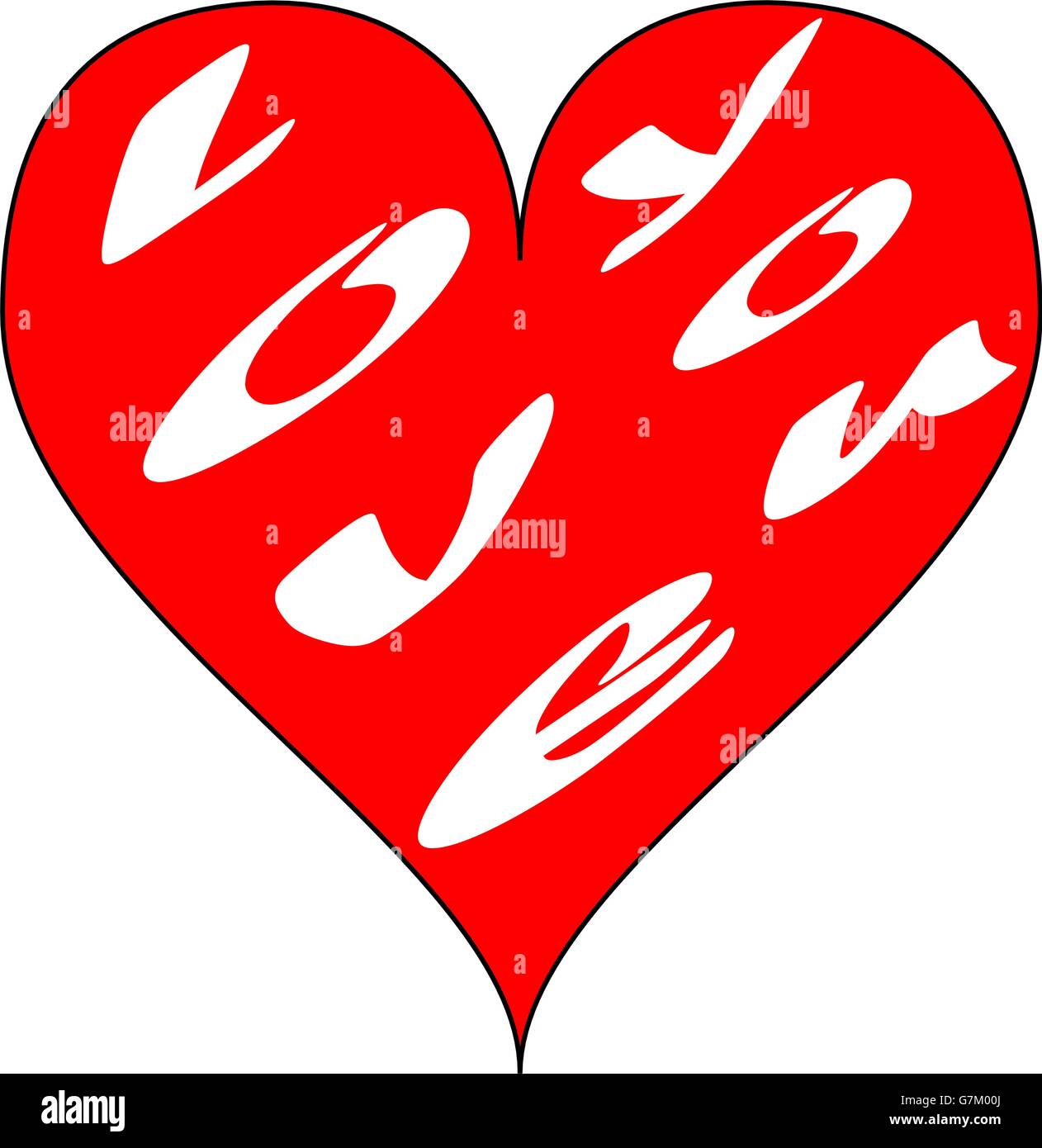 Simple red heart. 'Love you' written inside. Isolated over a white background. Vector. Stock Vector